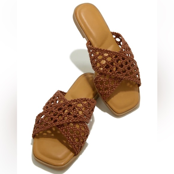 Tan Criss Cross Woven Sandals - Picture 3 of 6
